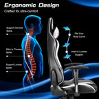 GYMAX Computer Gaming Chair, Racing Style Office Chair with Adjustable Lumbar Support Headrest, 360° Swivel, Height Adjustable Ergonomic Reclining Gaming Chair for Home Office Leisure Room (White)