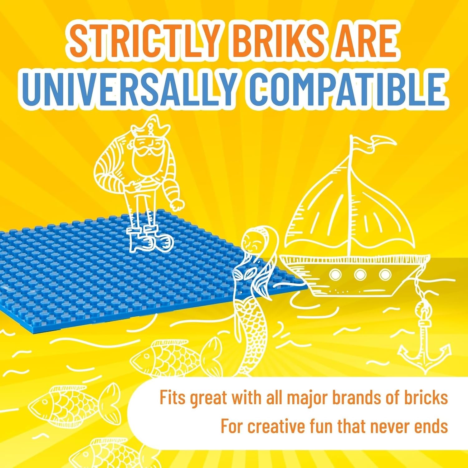 Strictly Briks Big Blocks Baseplate - Creative Building Blocks Play - Compatible with Lego Brick Pieces - Blue, 13.75 x 16.25 in (Pack of 2)