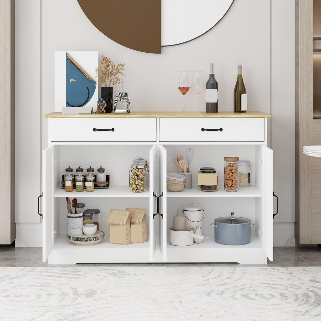 Farmhouse Buffet Cabinet Storage Sideboard, with 2 Drawers and 4 Doors, for Dining Living Room Kitchen,for Kitchen Home