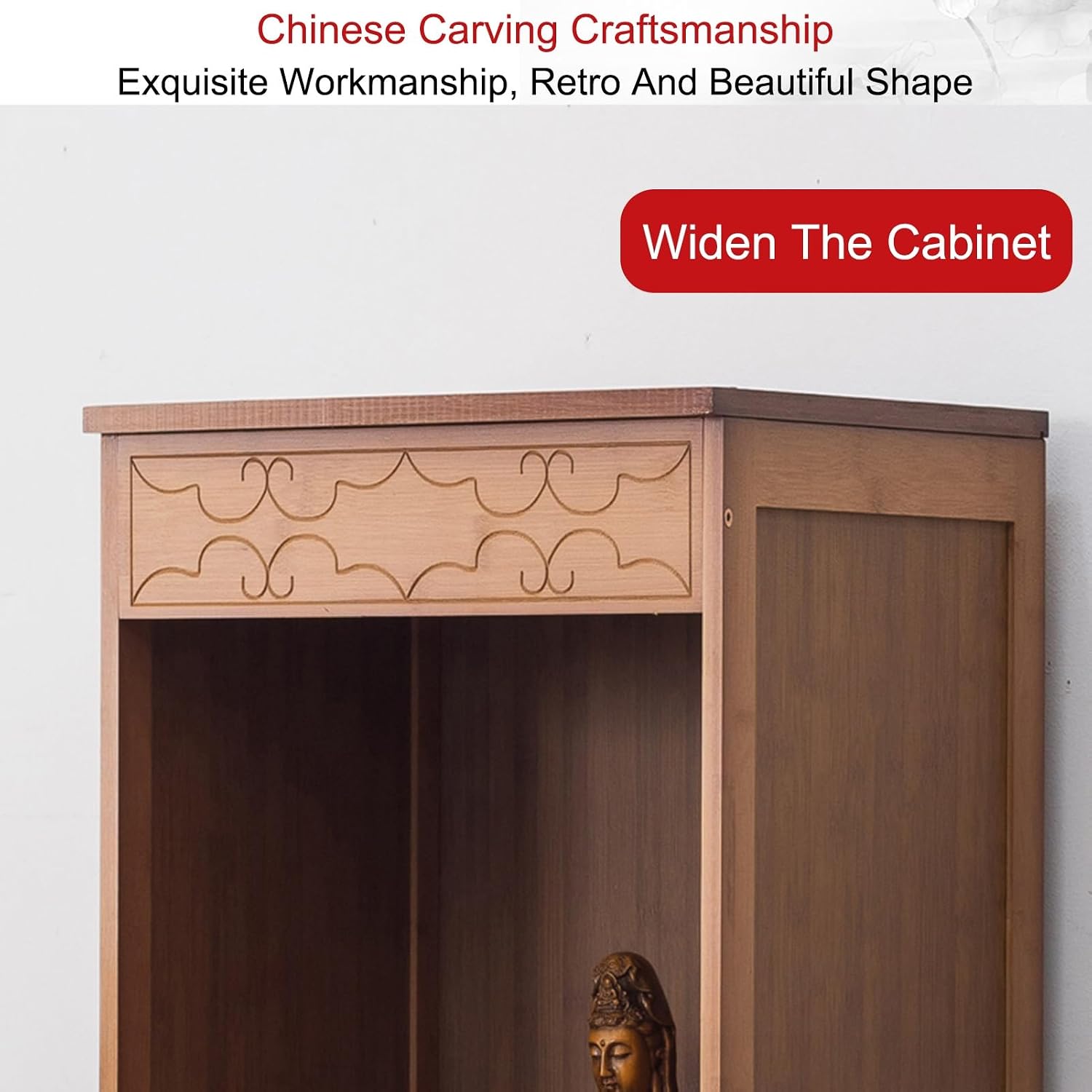 Personal Shrine Altar Table, Altar Cabinet, Meditation Table Storage Cabinet, Puja Table with Drawer, Prayer Stand Riser Home Decor, for Living Rooms, Shrines, Temples(Brown,60cm/23.6in)