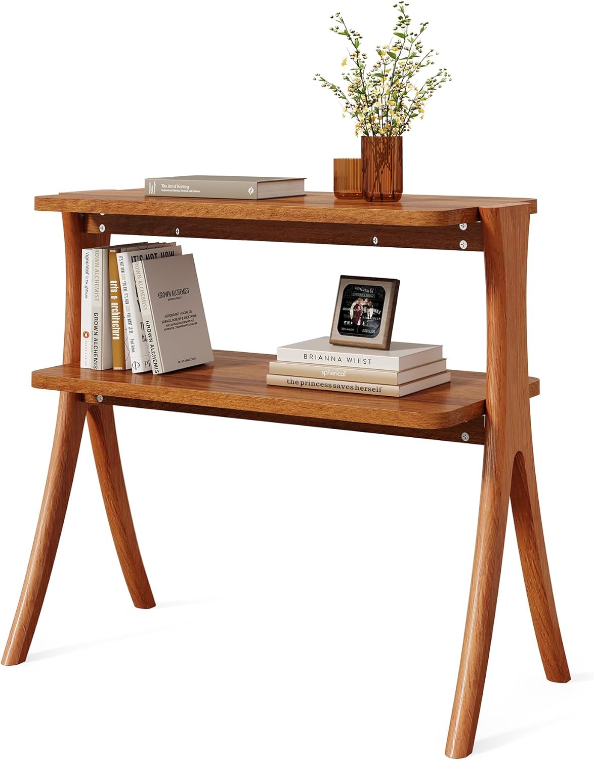LITTLE TREE Narrow Side Table, 2-Tier Farmhouse End Table with Solid Wood Legs, Small Side Table, Space-Saver for Living Room, Bedroom, Entryway (Walnut)