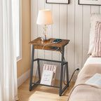 HOOBRO Side Table with Charging Station, Small End Table with Magazine Storage Rack, Industrial Nightstand for Small Spaces, Living Room, Bedroom, Dorm, Office, Rustic Brown and Black BF001UBZ01