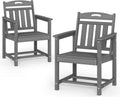 Patio Chairs Set of 2, HDPE Outdoor Dining Chairs with Wide Seat, All Weather Oversized Porch Chair for Garden, Backyard, Deck - Grey