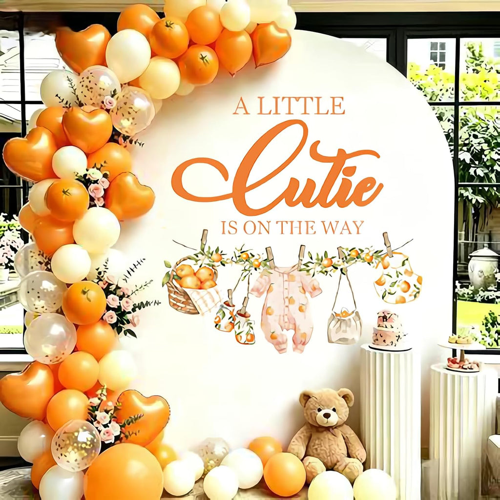 A Little Cutie is on the Way Baby Shower, A Little Cutie is on the Way Sign Decal Banner Sticker for Backdrop, Little Cutie Orange Fruit Gender Reveal First Birthday Party Decor for Girl (Not Balloon)