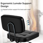 DUMOS Home Office Desk Chair - Ergonomic Armless PU Leather Computer Rolling Task Chair，with Comfy Lumbar Support and Height Adjustable, Vanity, Bedroom, Living Room, Black
