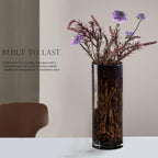 11.8" High Luxe Leopard Glass Vase — Unique Modern Amber Brown Centerpiece for Home Decor, Everyday Elegance Vase