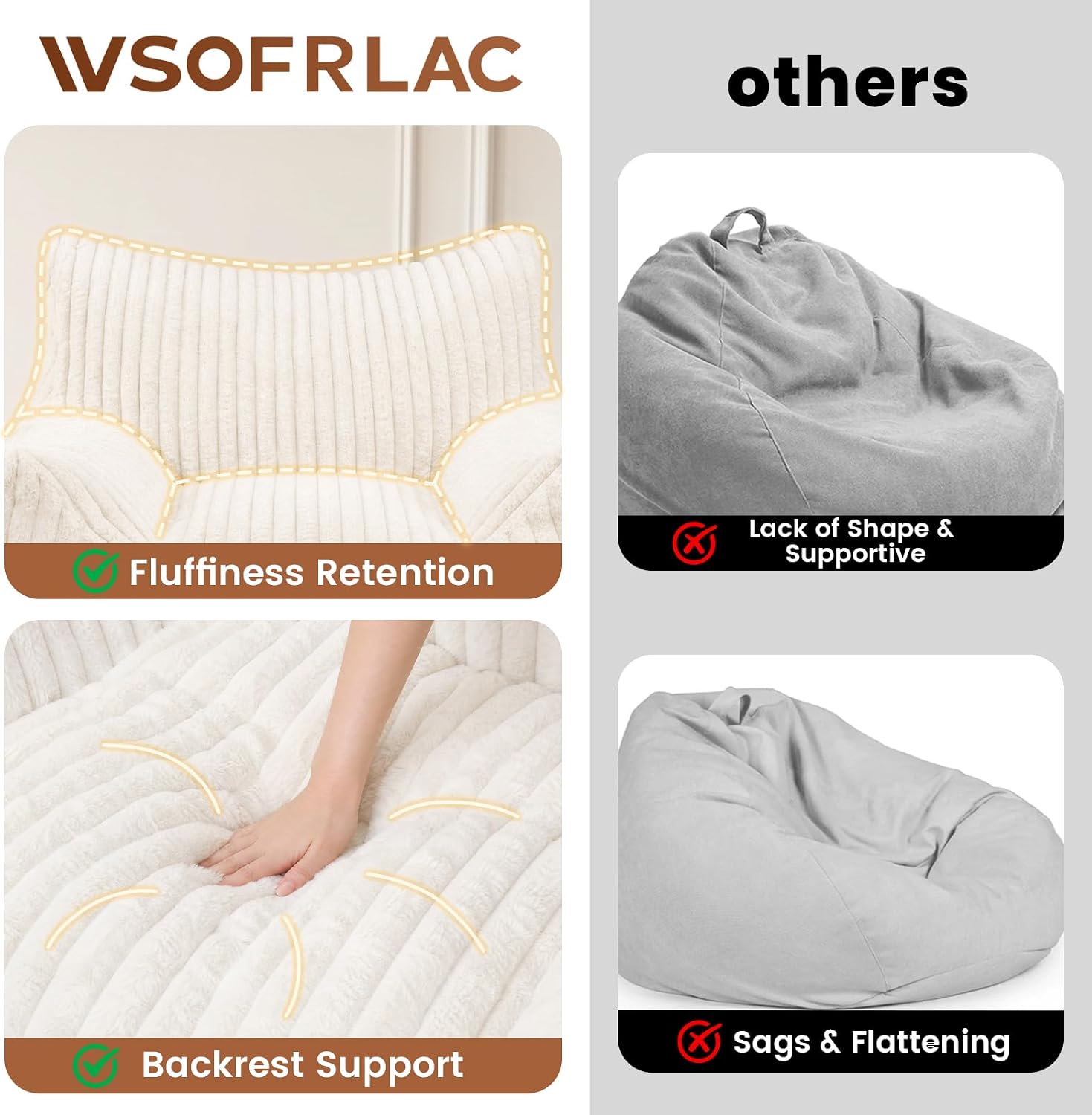 Giant Plush Bean Bag Chairs for Adults & Kids, Large Comfy Reading Chair for Bedroom with Ottoman Footrest, Accent Chairs for Living Room, Cozy Fluffy Single Cloud Couch,White
