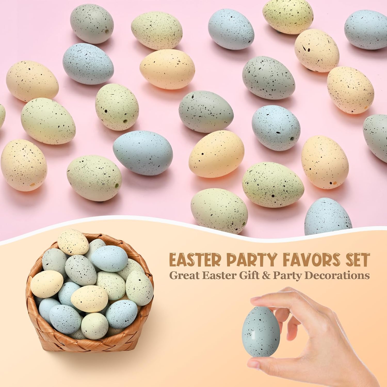 Waipfaru 16 Pcs Easter Eggs, Plastic Easter Decorations, Speckled Easter Table Decor, Easter Centerpiece Table Decorations for Indoor Outdoor Home Vase Filler Basket Spring Party DIY