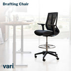 Vari Drafting Chair (VariDesk) - Tall Adjustable Office Chair with Footrest & Rolling Casters - Ergonomic Mesh Back for Lumbar Support - Ideal for Artist, Drafting Desk, or Counter Work - Black