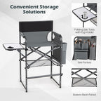 COSTWAY Folding Tall Director Chair, 26" Seat Height Portable Camping Chair with Side Table, Cup Holders, Storage Pockets, Footrest, Compact Makeup Salon Chair Support 350 lbs