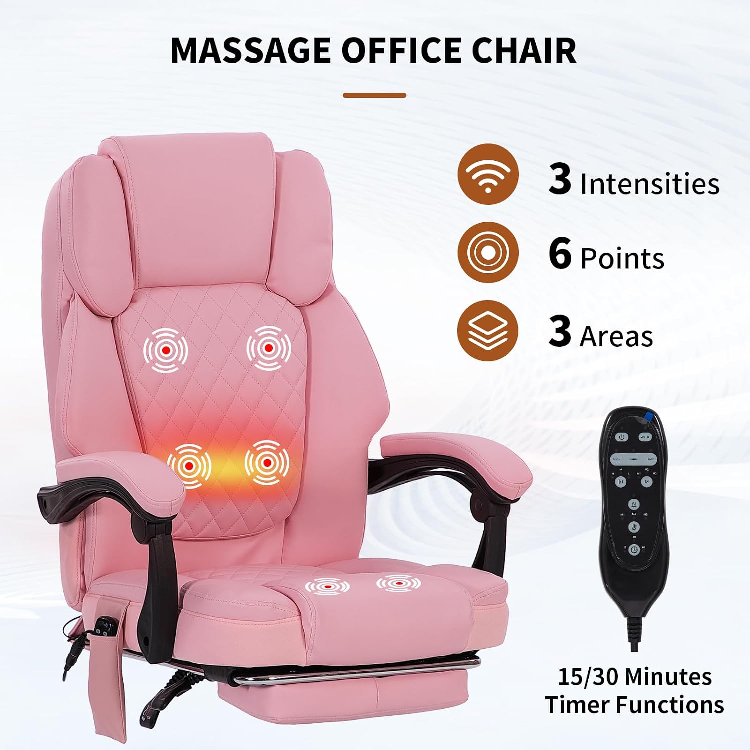 Massage Office Chair with Heat 6 Vibration Points,High Back & Heat, Executive Desk Chair,Big and Tall Office Chair 400lbs, Comfortable Ergonomic Reclining Managerial Chair, PU Leather Pink