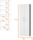 23.6" D*11.8" W*71.1" H Freestanding Kitchen Pantry with 4 Shelves, 2 Double Doors, Rectangular Storage Cabinet, Modern Minimalist, for Living Room, Dining Room, White