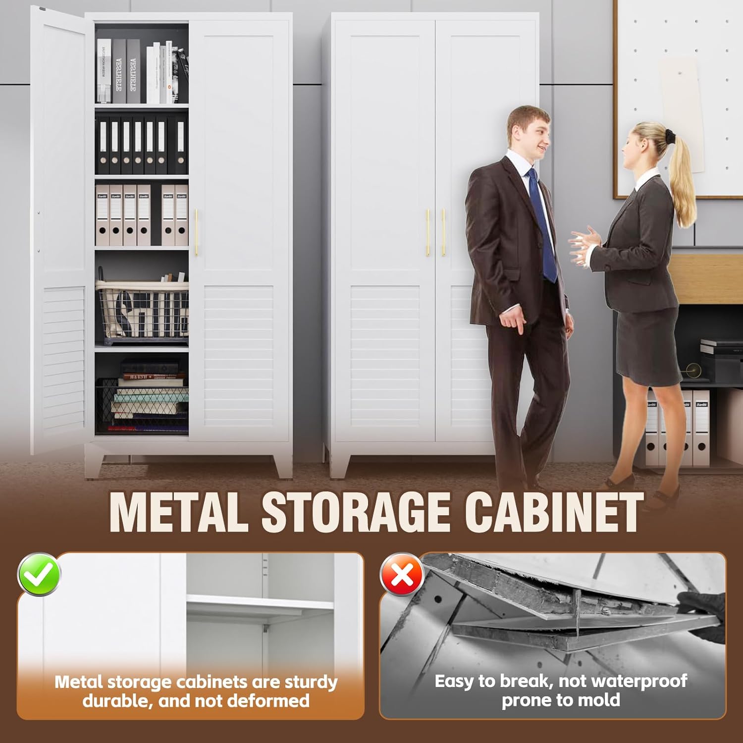 75''Storage Cabinet ,Pantry Cabinet with Doors and Shelves,Tall Kitchen Pantry Cabinet, White Metal Kitchen Storage Cabinets, Freestanding Cupboard for Laundry Bathroom Living Room, Assemble Required