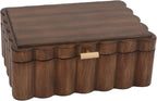 10" x 7.25" x 3.88" Scalloped Wooden Box, Natural Wood Decorative Storage Box with Gold Metal Handle for Jewelry or Home Organizer