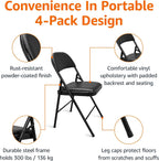 Amazon Basics Comfortable Vinyl-Padded Metal Steel Folding Chairs for Events, Easy to Fold and Store, Black, 4-Pack