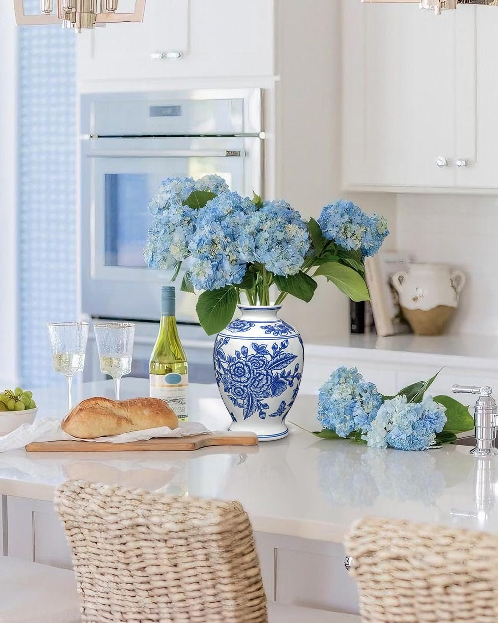 Blue and White Vase, Ceramic Vase for Home Decor 9.4" Chinoiserie Vases for Flowers Blue and White Porcelain Flower Vases for Living Room, Bathroom, Dinner Table Centerpieces