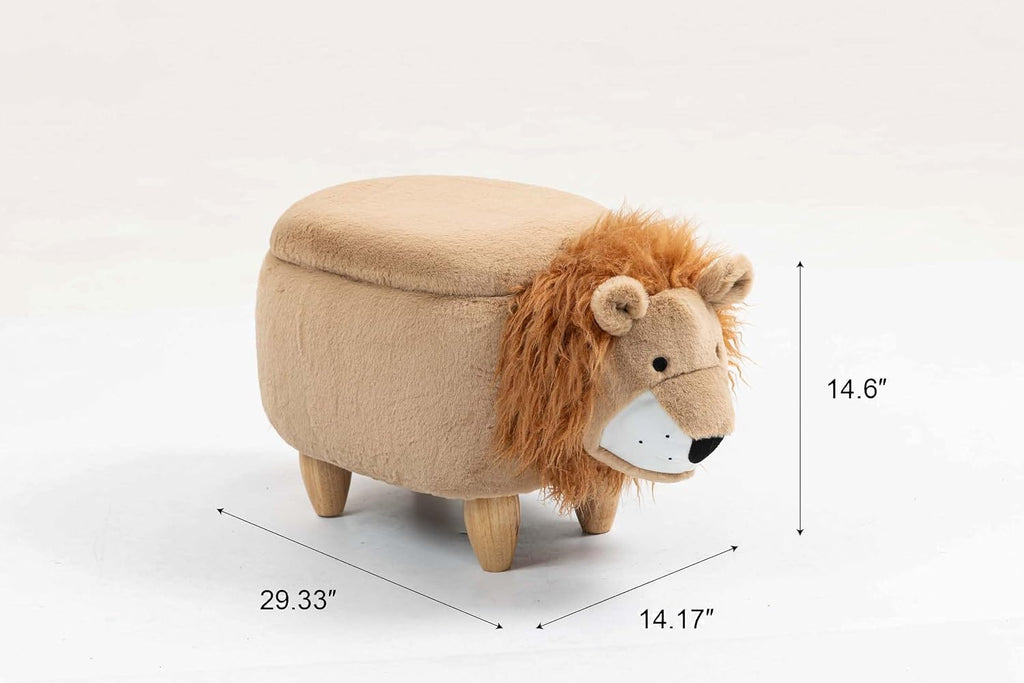 Home 2 Office Lion Ottoman with Storage for Kids – Plush Animal Footstool for Nursery, Playroom, Living Room or Bedroom – Toy Organizer and Footrest – Cute Toddler Furniture with Wooden Legs