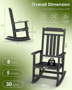 GREENVINES Outdoor-Rocking-Chairs-Set-of-2 | HDPE Plastic | Patio Rockers | Porch Rocker Chair | Oversized | High Back | Big & Tall | Black