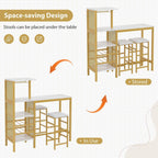 VECELO Bar Table and Chairs Set for 2, 3-Piece Dining Set with Storage Shelves, Cup Holder & Wine Rack, PU Leather Cushion Stools, for Kitchen Small Space