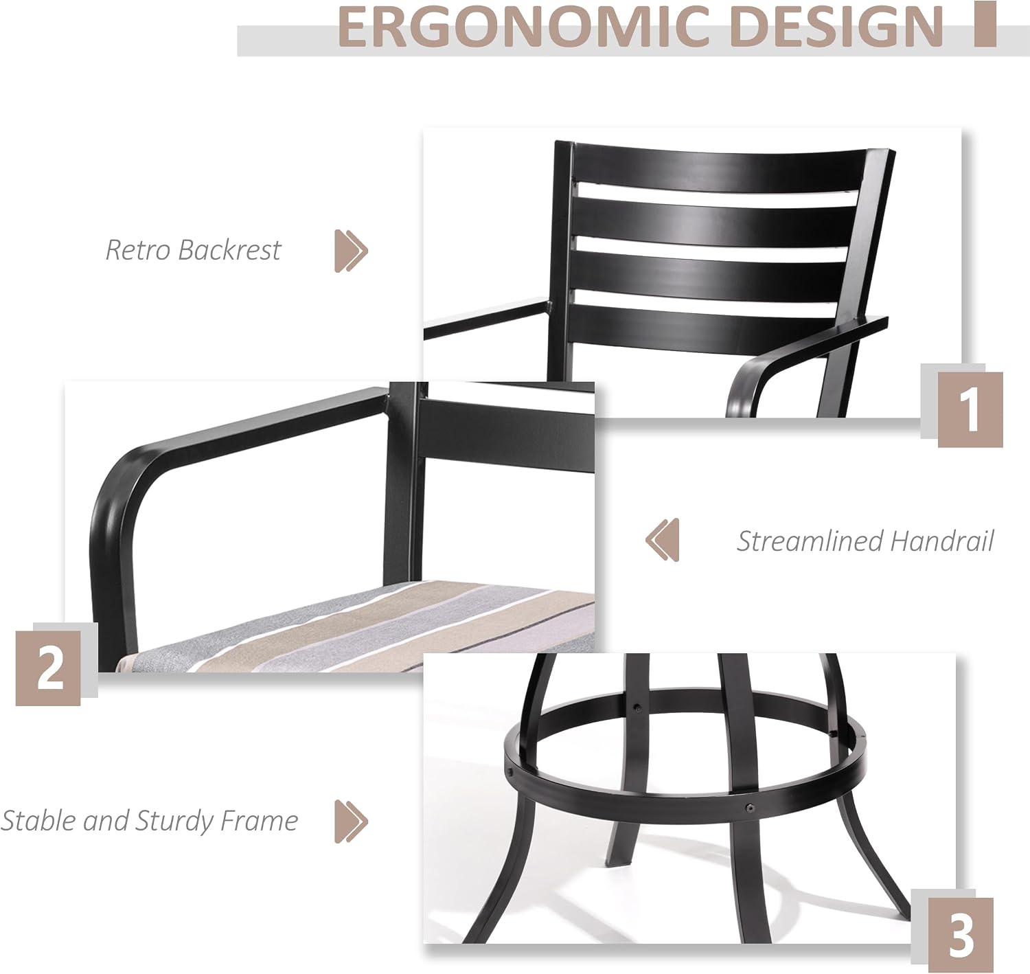 Pellebant Outdoor Bar Stools Set of 4 with Sunbrella Cushion, 29.5" Aluminum Swivel Bar Height Stool Chairs with Back & Footrest, Rust-Proof Patio Bartools for Deck Lawn Garden,Milano Char