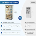 Glass Display Cabinet with RGB Lights - 5-Tiers Curio Cabinet Display Case with Lock, Frameless Display Shelf for Collectibles & Legos, Living Room Bookcase Storage Cabinet, Gift for Father (Black)