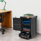 12.6x12.6x19.7in Industrial Style Beside Table, Metal Container Side Table with Drawer, Vintage Container Style Locker Wrought Storage Cabinet for Bedroom/Bar/Garage (Black)