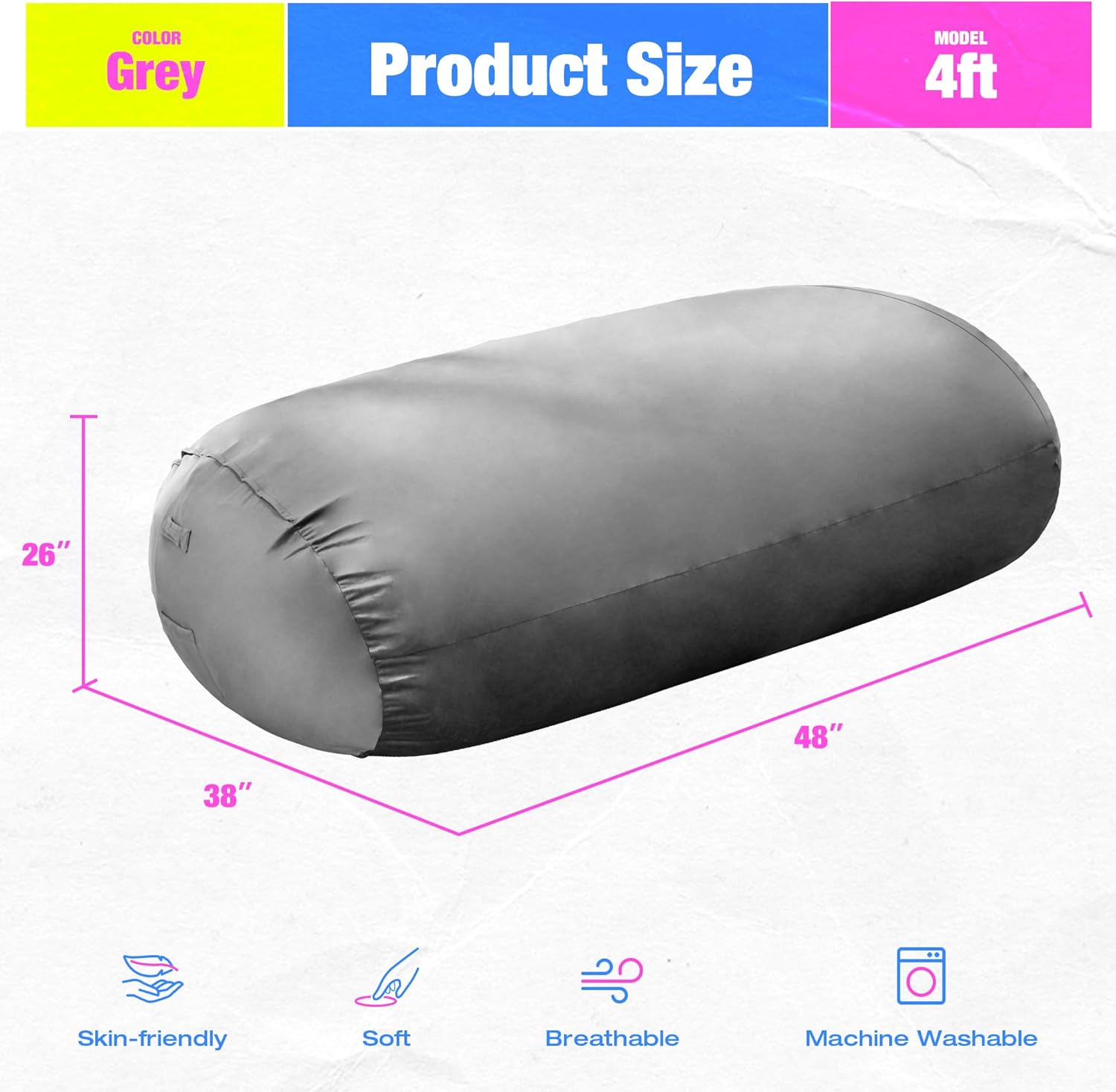 Hobestluk 4FT Bean Bag Chair Large Beanbag with Removable Cover Adult Bean Bag Chair with Portable Handle Desgin for Living Room Bedroom (Grey, 4FT)