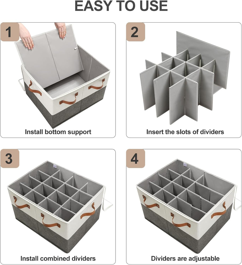 TOPIA HOME Shoe Organizer for Closet, Foldable Shoe Box with Adjustable Dividers and Clear Cover, Space Saving Shoe Storage Organizer Cabinet with Reinforced Handles, Fits 16 Pairs TP09WG