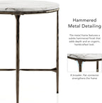 24/7 Shop at Home Aureum Modern 22-inch Round Marble Top End Table with X-Brace, Hammered Dark Bronze Metal Frame for Living Room, Office, White