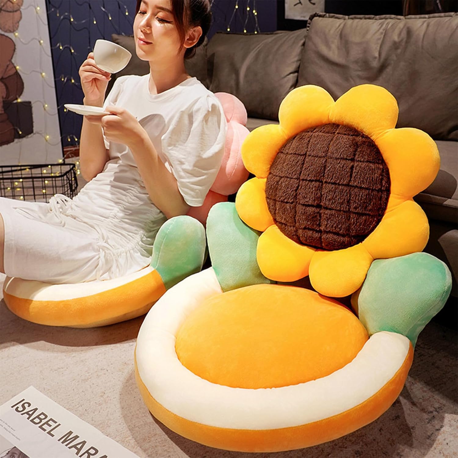 Ditucu Sunflower Shape Chair Pillow Cute Seat Cushion 19 x 18 inch Comfy Lazy Sofa Floor Pillows Dorm Seating for Childs Adults for Bedroom Decor