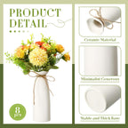 Qinyoung White Ceramic Bud Vase Set of 8, 8'' Small White Flower Vase for Centerpieces, Modern Floral Decor for Wedding Party Dining Table Home Decoration(Fashionable)