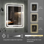 LED Bathroom Mirror, 24x32 Inch Gradient Front and Backlit Vanity Mirror with Lights, 3 Colors Dimmable CRI>90, IP54 Enhanced Anti-Fog, Hanging Plates Bathroom Mirror with Lights