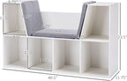 6 Cubby Bookcase with Reading Nook and Cushion, Multi Purpose Storage Organizer for Bedroom, Living Room, Pure White