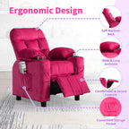 Kids Recliner, Toddlers Kids Recliner Chair with Cup Holder, Ergonomic Adjustable Velvet Lounge Chair with Footrest & Side Pockets, Toddlers Baby Sofa for Boys Girls Bedroom (Rose Pink)