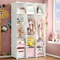 Modular Baby Wardrobe Closet, Portable Children Organizers and Storage for Nursery,15 Cubes with Hanging Rods,Multi-Functional Kids Storage Shelf-Bedroom Clothes Armoire (Boys & Girls)