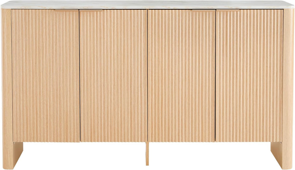 CHITA 61" Sideboard Buffet Cabinet with Storage, Living Room Accent Cabinet with Doors and Adjustable Shelves, for Bar, Kitchen, Oak - Faux Marble