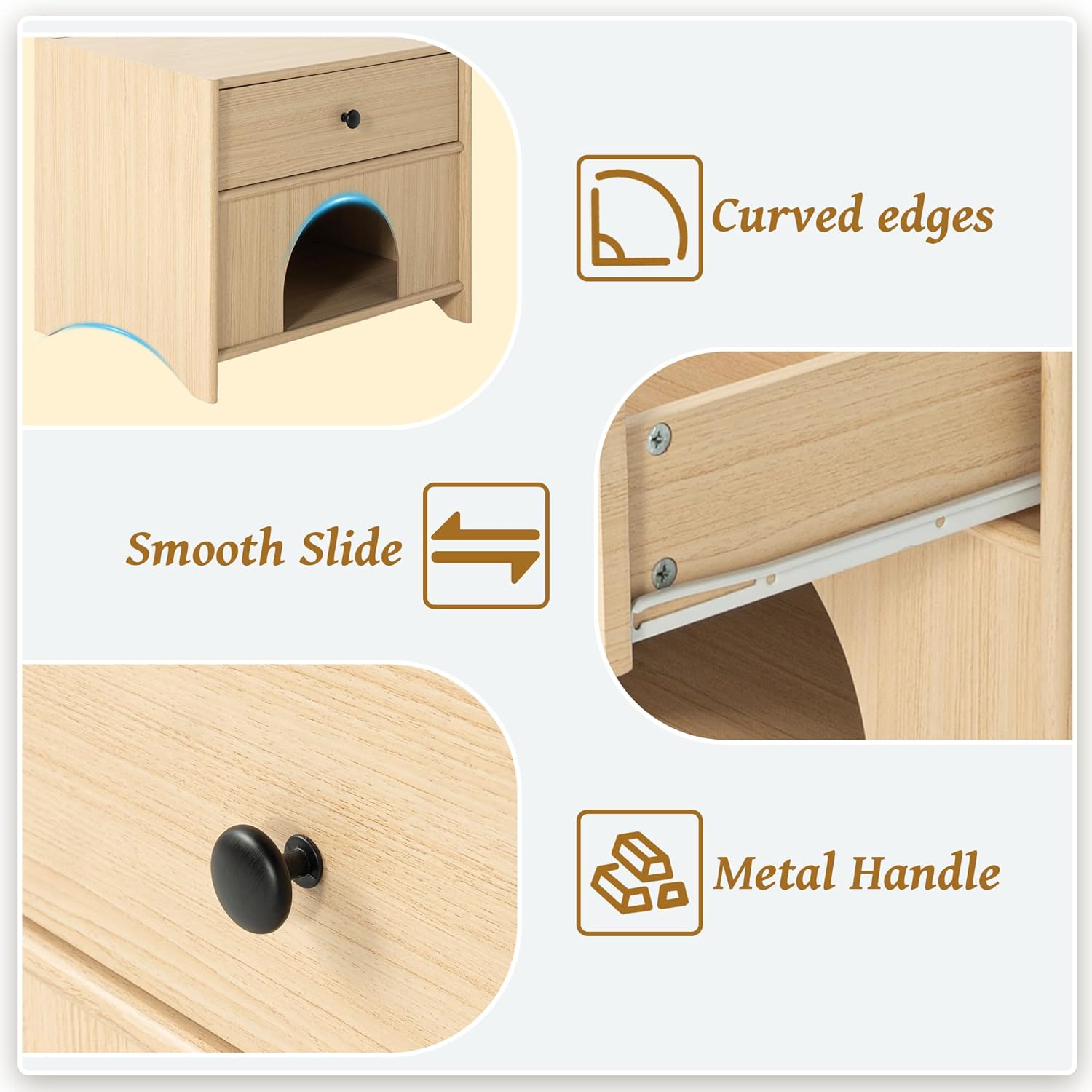 2-in-1 Nightstand with Drawer Wooden Cat Bed End Table, Modern Cat Bedside Table Hideaway Small Side Table for Living Room Bedroom