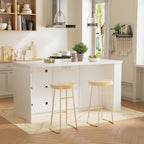 71"x 35.4" Large Imitation Marble Dining Table with Storage, Kitchen Island with Power Outlet & LED Lights, Fridge Space, Modern Wood Counter Height Island Bar