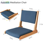 Japanese Floor Chair with Back Support, Foldable Meditation Chair, Legless Tatami Chair with Cushion, Floor Seat for Living Room, Bedroom, Bay Window (2, Blue)