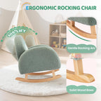 JOYMOR Kids Chair, Teddy Fleece Toddler Rocking Chair with Solid Wood Legs, Anti-Tip Design, Kids Sofa for Nursery, Playroom, Green