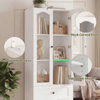 Cyclysio 80" Tall Pantry Cabinet for Kitchen Storage, 2 Set White Pantry Cabinet with Glass Doors & 3 Drawers - Freestanding Storage Bookcase with Built-in Baseboard Notch for Dining, Living Room