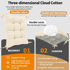 Rocking Chair Cushion for Elderly Sitting, Back Pillow & Seat Cushion with Ties, Luxury Chenille Fabric Non-Slip Chair Pad for Rocker, Beige, 21.6x17x2/ 17x17x3