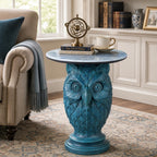 Luxury Owl Side Table, Blue Faux Marble Top Accent End Table, Decorative Animal Sculpture Furniture for Living Room, Bedroom, Entryway Home Decor