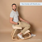 Sleekform Ergonomic Kneeling Chair - Home Office Rocking Desk Stool for Active Sitting - White Comfortable Cushions Wood