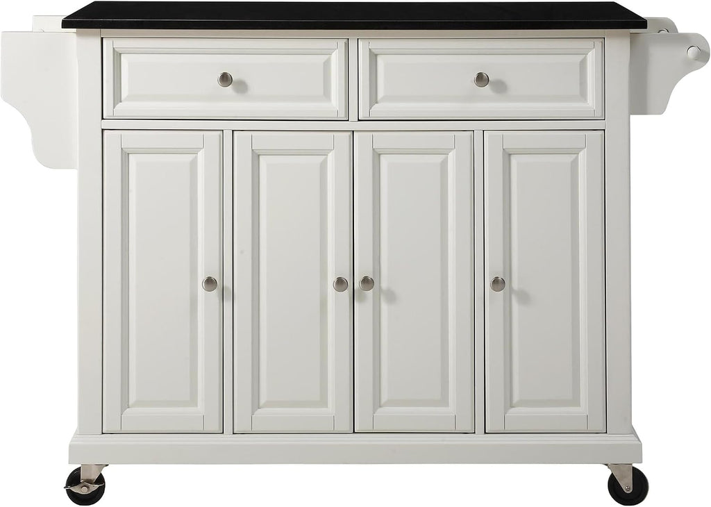 Crosley Furniture Full Size Granite Top Rolling Kitchen Island Storage Cart, Microwave Stand, Spice Rack, White