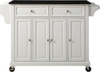 Crosley Furniture Full Size Granite Top Rolling Kitchen Island Storage Cart, Microwave Stand, Spice Rack, White