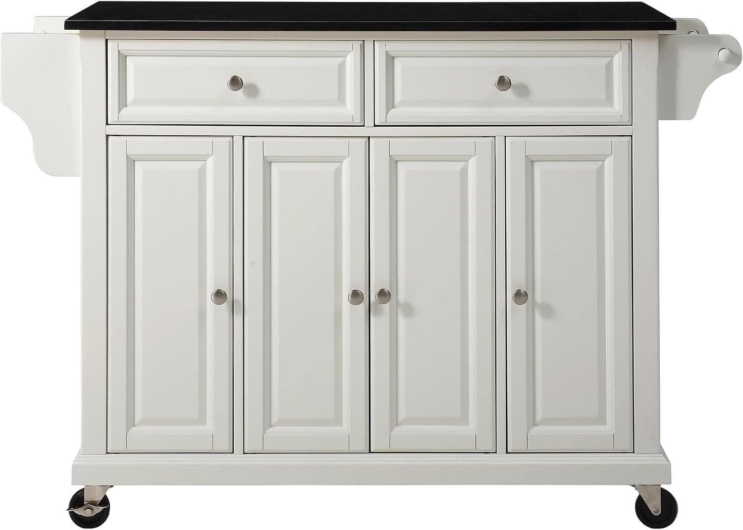 Crosley Furniture Full Size Granite Top Rolling Kitchen Island Storage Cart, Microwave Stand, Spice Rack, White