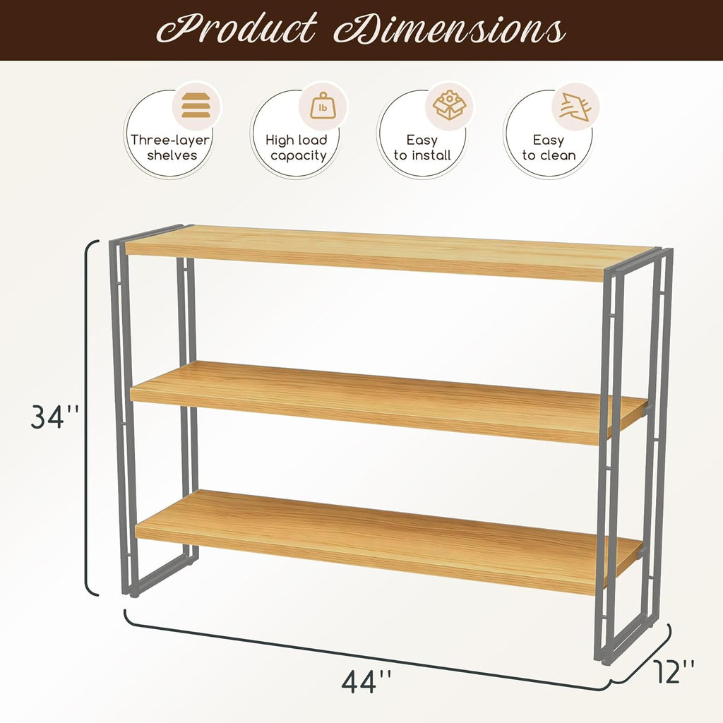 J.M.Deco 3-Tier Industrial Ladder Shelf, 44" Rustic Wood and Metal Open Bookshelf, Heavy Duty Wall Mounted Bookcase Shelving Unit for Small Space, Living Room, Bedroom, Home Office