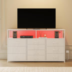 Unionly 55" W 10 Drawers Dresser with LED,Dresser tv Stand for Bedroom | TV stand dresser with LED light,charging station for 55,65 inch TV,Fabric Drawers Dresser with Open shelves for living room