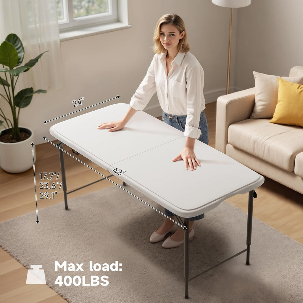 Folding Table 4 Foot with Black Table Cloth- 3-Position Adjustable Height, Heavy Duty 400 lbs Capacity - Portable Tables Folding for Camping, Party, Indoor & Outdoor Use, 2 Pack